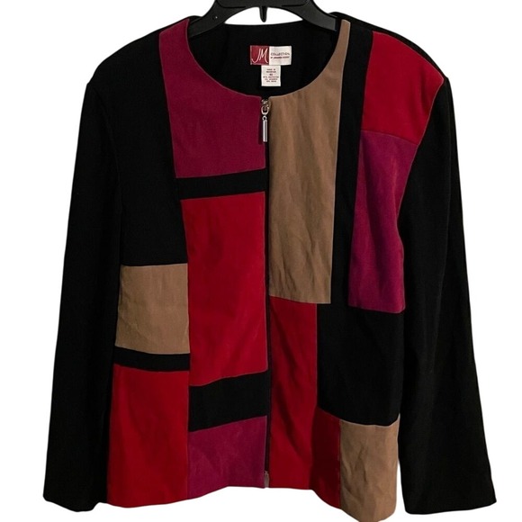 JM Collection Geometric Color Block Zip Front Jacket Size 16 - Picture 2 of 7